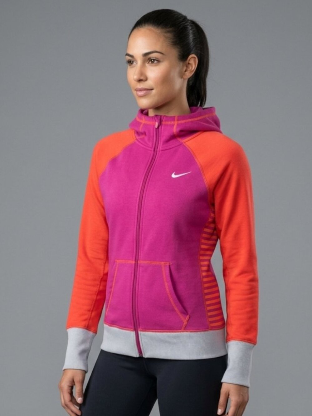 Nike Therma-FIT Colorblock Full-Zip Hoodie Jacket Bright Magenta & Orange M